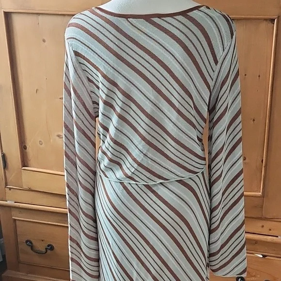 Zara Stripe Knit Top & Skirt Co Ord Set Size Large Green/ Brown Skirt Sets